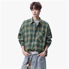 衬衫男春季新款港风宽松大码磨毛格子长袖衬衣CS618-P35，男装衬衫，星座214-3