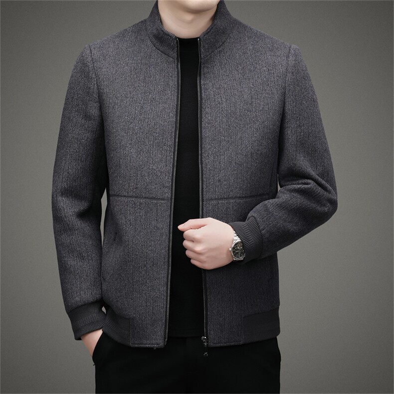 冬季男士羊毛大衣中年加厚保暖爸爸装立领双面呢子商务休闲外套，男装毛呢大衣，电商B212（原钱塘6029）