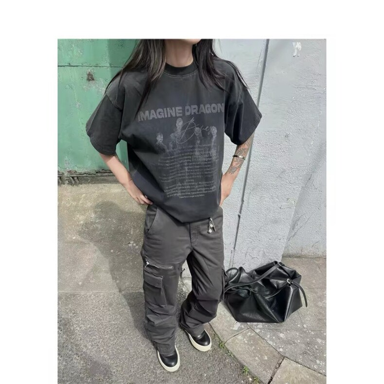 1506/QC15340/P40夏季美式潮牌印花复古纯棉男女情侣款短袖T恤图片