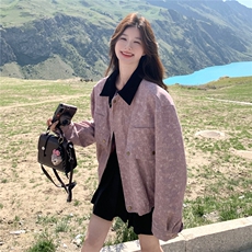 粉色撞色翻领外套女2026春季新款超好看设计感小个子休闲减龄夹克，女装短外套，2C177