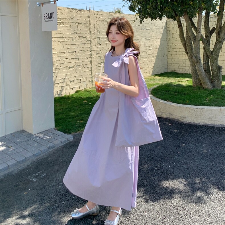 法式气质无袖紫色连衣裙女夏2025新款绝美大方得体流行超好看长裙,女装连衣裙,2C216