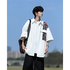 8XL-M民族风拼接短袖衬衫男夏季痞帅半袖衬衣薄款外套DC28009P45，男装衬衫，电商B312