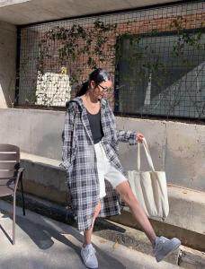 长款格子防晒，女装，荷琦美好