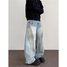 网图~现货Cleanfit复古洗白褶皱闪电纹弯刀牛仔裤CK770/P55，男装牛仔裤，电商B350
