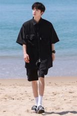 夏季套装男高品潮牌五分袖衬衫短裤大码两件套DSA157B-C76-P85，男装牛仔裤，电商A157B