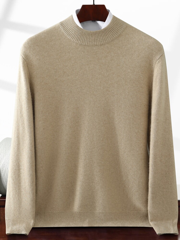 2025年秋季新款男士七针半高领加厚针织毛衣时尚通勤，男装针织衫/毛衣，绒创羊绒