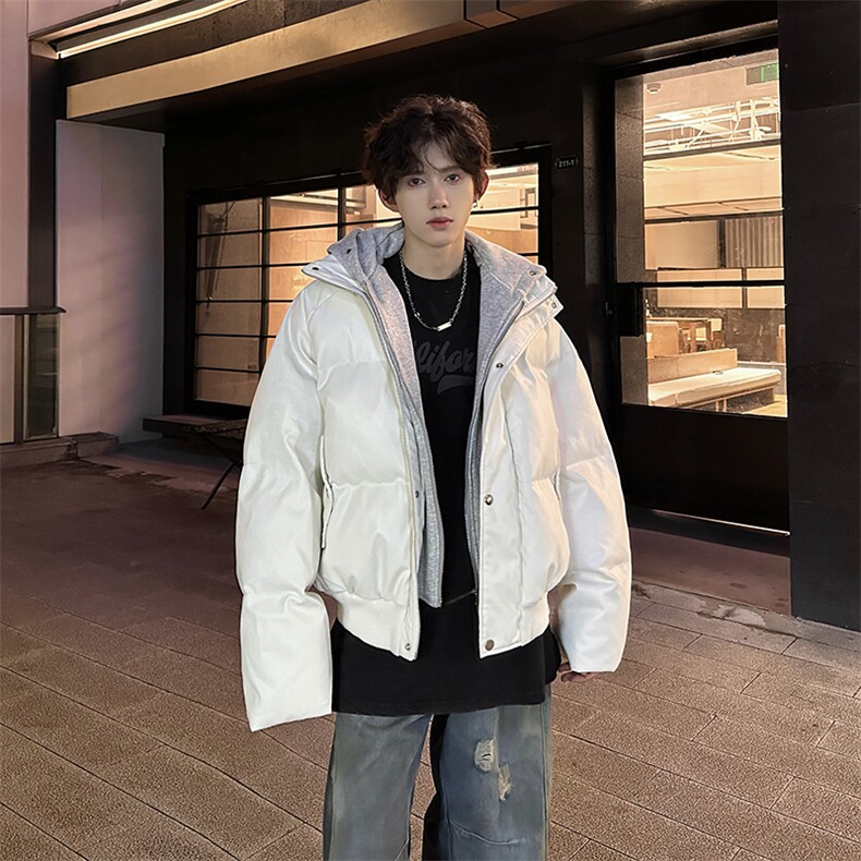405A美式高街个性连帽设计假两件pu皮棉服MY24920-P158控188,男装棉衣,星座405A