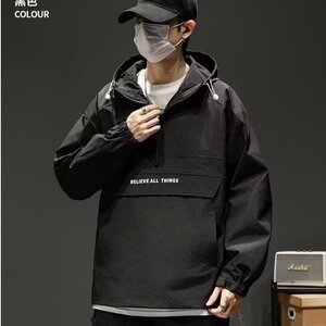 半拉链套头冲锋衣男春秋季新款日系潮牌连帽杉卫衣外套青少年夹克