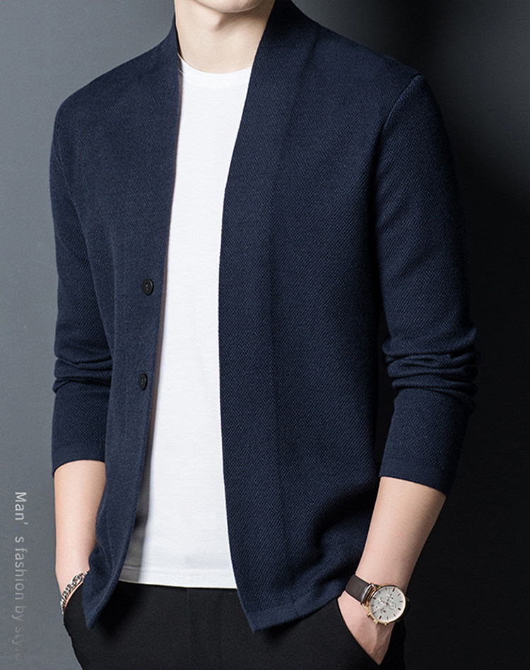 男士夹克外套2025秋新款绵羊毛V领针织开衫宽松毛衣男，男装T恤，电商B212（原钱塘6029）