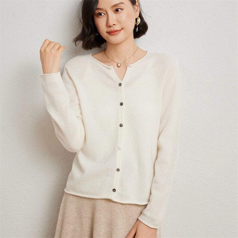 优雅女士黑色开衫一线无缝设计舒适保暖,女装羊绒衫,臻维羊绒