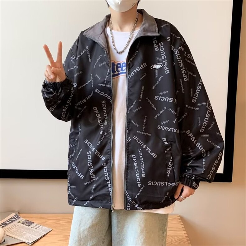 港风文艺纯色夹克男秋季宽松潮流连帽外套复古百搭上衣DJ36-P53,男装夹克,星座1109-3