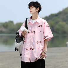 8XL-M腊肠狗花衬衫男短袖夏季冰丝薄款花衬衣寸衫外套DC28003P38，男装T恤，电商B312