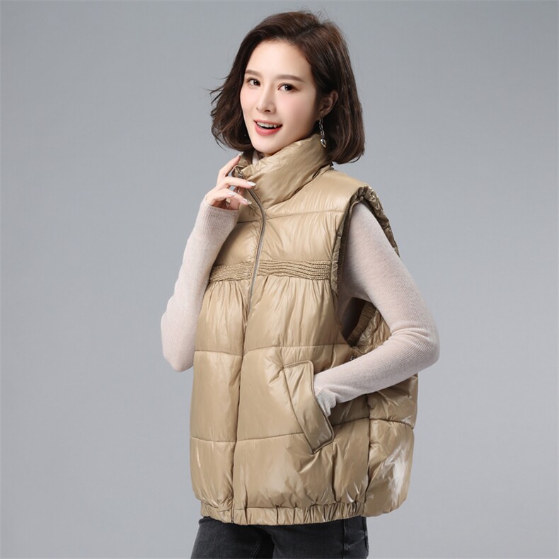 冬装新款2021时尚立领休闲韩版宽松外套纯色保暖马甲，女装大码女装，奕阳依阁