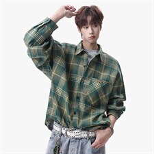 衬衫男春季新款港风宽松大码磨毛格子长袖衬衣CS618-P35，男装衬衫，星座214-3