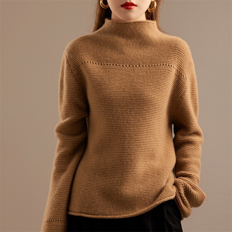 2024年秋季时尚潮流简约半高领套头长袖显瘦羊绒衫，女装羊绒衫，暖习羊绒