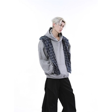 华棉350克棉面格子披肩卫衣ZW0119-P60，男装卫衣，星座313A(原308A-2)