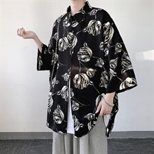 花色短袖衬衫港风日系设计感小众衬衣潮ins痞帅宽松A071-C41-P38，男装衬衫，电商A071