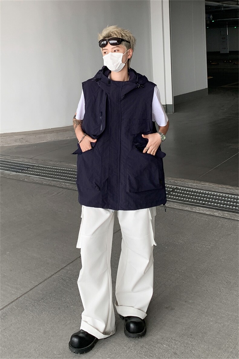 新款四季工装外套女街头潮牌美式战术机能口袋连帽防水无袖马甲男,男装工装外套,星座505-2（原电商A260-1)