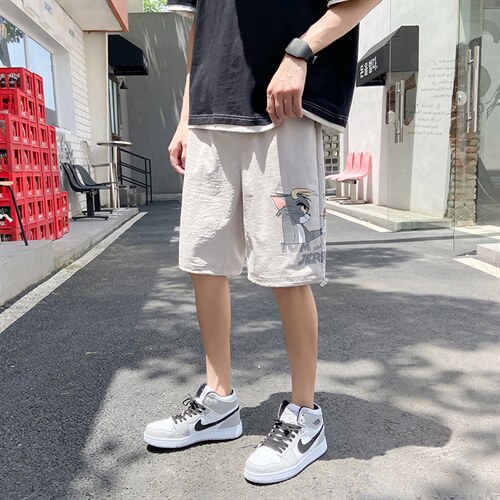 2024夏港风外景宽松大码冰感透气卡通印花潮流短裤1530-P33，男装休闲裤，星座914-3