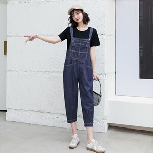 短袖牛仔背带裤套装女2023夏季新款女装韩版时尚休闲两件套套裤潮图片
