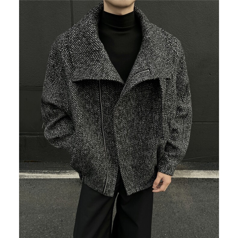 斜纹高领短款毛呢大衣防风御寒冬季外套975P118，男装毛呢大衣，电商A458A