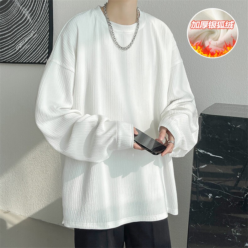 改加绒冬新韩版银狐绒圆领卫衣男加厚大码上衣W305J加绒-P45,男装T恤,电商A001-1