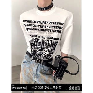 美式高街字母T恤男夏季圆领小众设计感短袖潮牌上衣 T07148 P38图片
