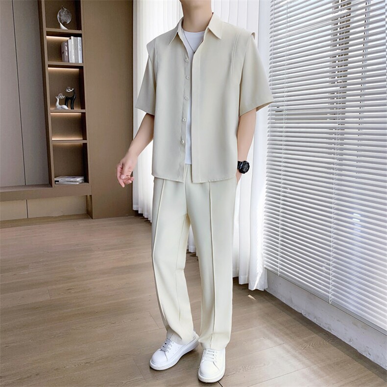 2025夏季新款套装高级感冰丝短袖衬衫休闲透气上衣长裤两件套，男装休闲套装，星座1206（原A206）