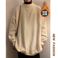 冬款纯色大码百搭加绒加厚毛衣boy套头高领针织衫MY102J加绒-P60，男装针织衫/毛衣，电商A001