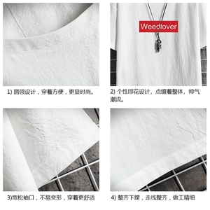 YT26046-P30 亚麻短袖t恤男大码五分袖男宽松七分袖 网格挂拍图片