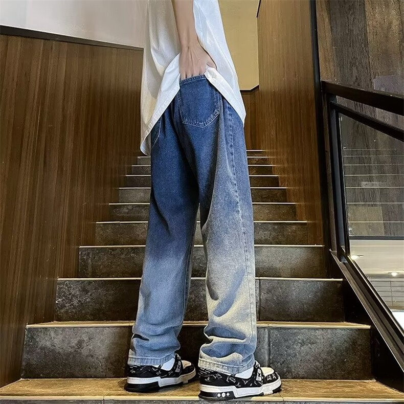 美式重磅牛仔裤男美式高街肌理感宽松直筒裤春季潮牌垂感运动裤子,男装牛仔裤,星座1013