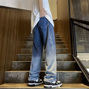 美式重磅牛仔裤男美式高街肌理感宽松直筒裤春季潮牌垂感运动裤子图片
