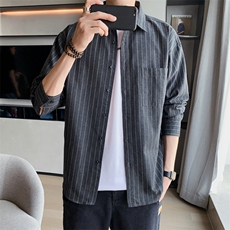 条纹衬衣男2021新款长袖休闲宽松男士衬衫外套DF07T，男装衬衫，电商A102
