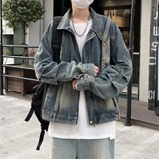 A870P75牛仔外套男春秋季设计感痞帅高街潮牌hiphop工装牛仔夹，男装夹克，星座512-6