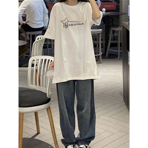 T0635-P30 24新款男女学生上衣 潮牌字母星星小众纯棉短袖图片