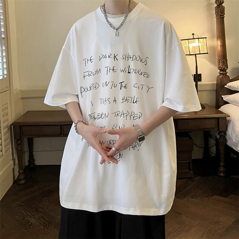 抖音得物二开现货220克夏装重磅美式高街宽松短袖t恤MT154,男装T恤,电商A486-1