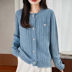 法式高端小香风流苏纯棉针织开衫女短外套毛衣25新款时髦洋气上衣，女装针织衫/毛衣，彩羽羊绒