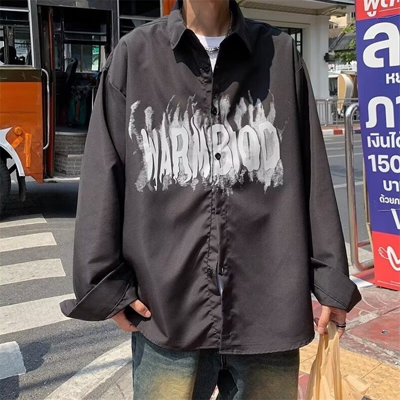 春夏潮牌港风复古印花长袖衬衫男痞帅高级感衬衣外套，男装衬衫，星座506A