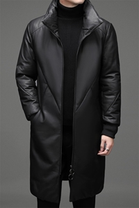 DLSN68D81878皮衣男头层绵羊皮白鸭绒羽绒服连帽皮风衣P1560