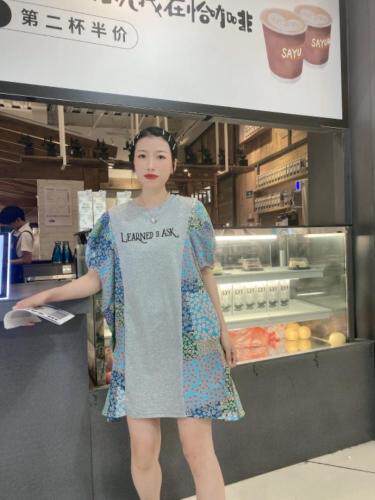 夏装棉拼雪纺裙，女装，悠奈尔