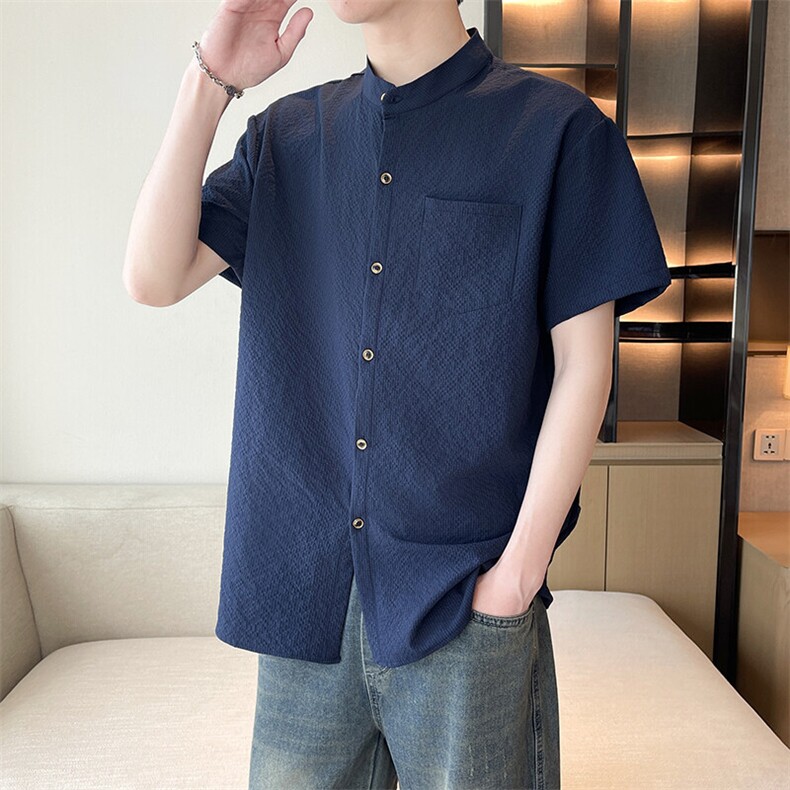 男式立领休闲短袖衬衫男生夏季韩版衬衣男1502-c09,男装衬衫,星座1502-1