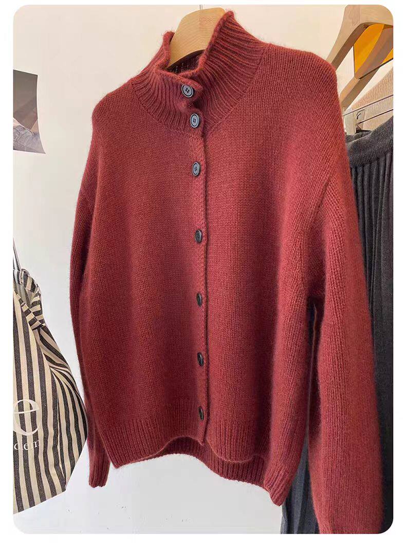 2025年秋季时尚百搭通勤简约休闲系扣开衫，女装针织衫/毛衣，锦瑟羊绒