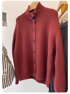 2025年秋季时尚百搭通勤简约休闲系扣开衫，女装针织衫/毛衣，锦瑟羊绒