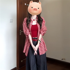 早秋韩系格子防晒长袖衬衫衬衣女多巴胺情侣上衣1008-LN3877-P38，男装防晒衣，星座1008