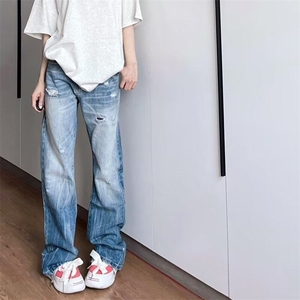 美式直筒破洞牛仔裤男款高街vibe水洗cleanfit裤子LN80322-P47图片