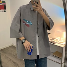 日系五分袖春夏季新款衬衫潮流慵懒男方领宽松型衬衫C2205P35，男装衬衫，星座1116-2