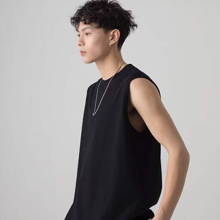 网图无袖背心男士夏季时尚健身运动坎肩衣服打底男装白色无袖t恤,男装T恤,星座715-4