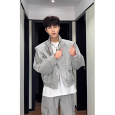 工装风灰色垫肩外套夹克机车服JK948特P100，男装夹克，星座908-1