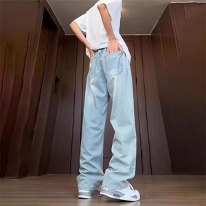 男宽松直筒裤子潮牌美式加绒直筒牛仔裤N630-P49图片