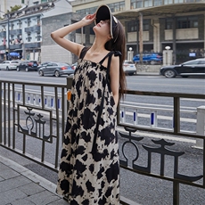 【现货】法式水墨印花两面穿AB撞色肩带连衣裙P90K138，女装连衣裙，2C333